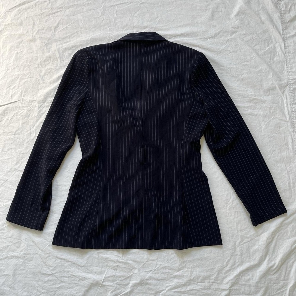 90s Pinstripe Blazer Star CCC City Jacket Shoulder Pads Navy Women's Medium - Picture 4 of 10